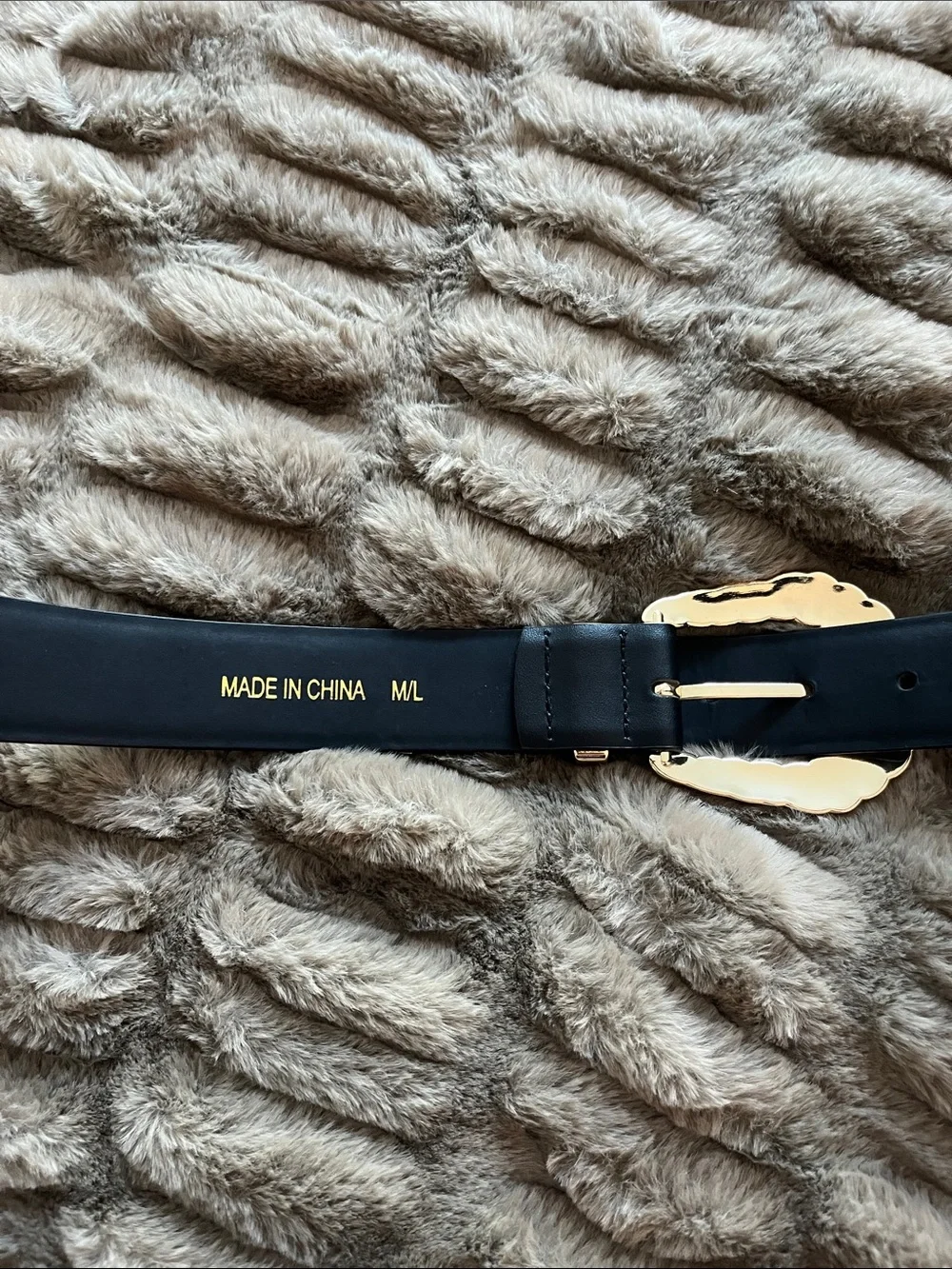 Revolve • Black Leather Belt with Gold Buckle